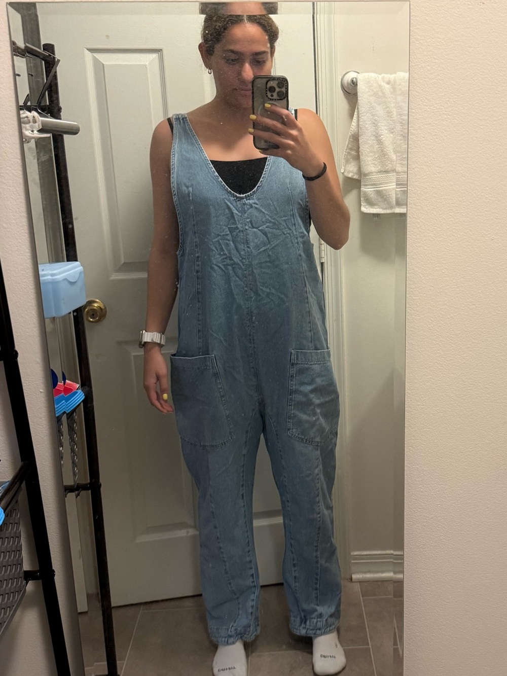 We The Free Light Blue Denim Overalls Jumpsuit